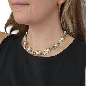 Vintage Faux Pearl Rhinestone Thermoset Necklace Jewelry 1950s Emmons era Rare